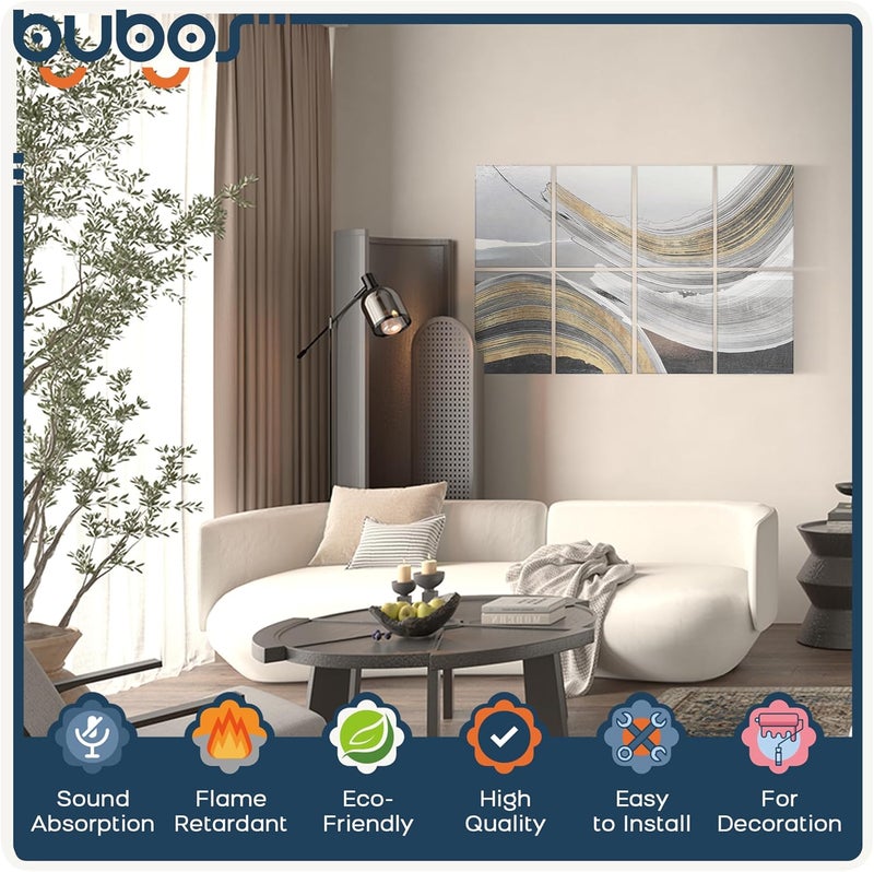 B Bubos 8 Pack Art Acoustic Panels Soundproof Wall Panel,47.2X31.4 Inches Sound Absorbing Panel,Self-Adhesive Decorative Acoustical Wall Panels, Acoustic Treatment for Ceiling Home Office（Abstraction） - Image 3